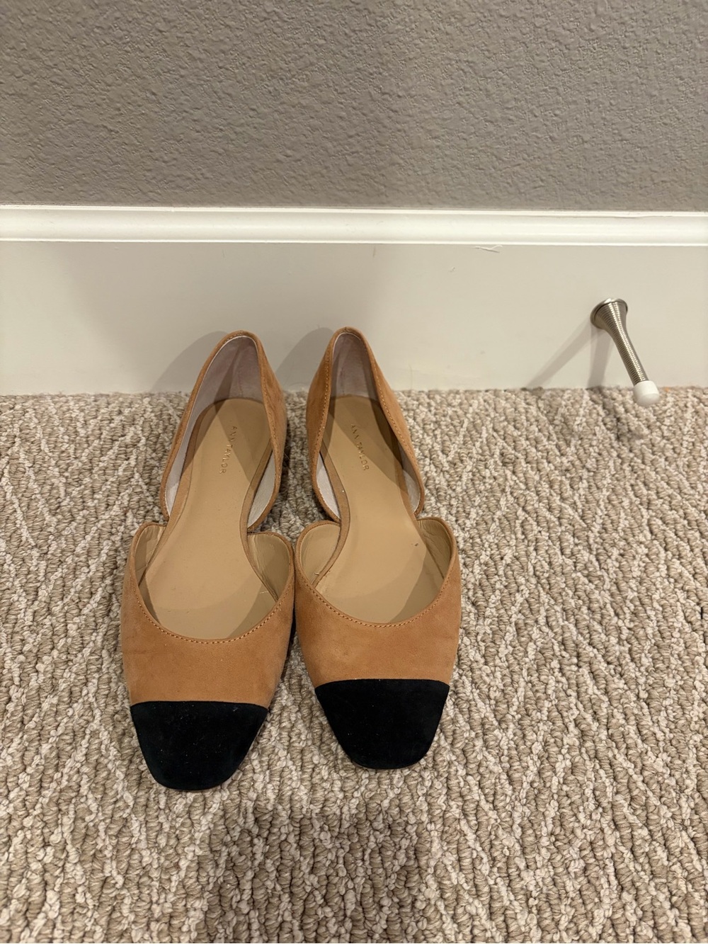 Ann Taylor Two-Tone Tan and Black Suede Flats - Picture 2 of 3